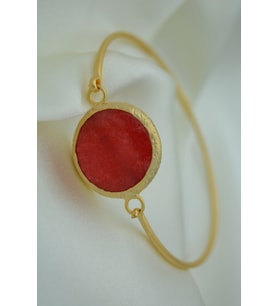 STONEAGE Altın Kaplama Bayan Bileklik Bilezik Kırmızı Jade Taşlı