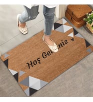 Valerine Life Siyah Gri Geometrik Üçgen Hoş Geldiniz Kapı Önü Paspası 45x70cm (Kahverengi)