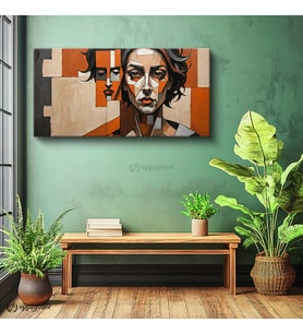 Yatay Panoramik Kanvas Tablo Kübizm Soyut Portre Sanat Tablosu Ev Ofis Duvar Dekoru