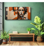 Yatay Panoramik Kanvas Tablo Kübizm Soyut Portre Sanat Tablosu Ev Ofis Duvar Dekoru