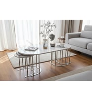 Masal 2+1 Yavrulu Gümüş Beyaz Mdf Orta Sehpa