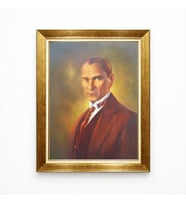 Tablore Atatürk Silüeti Sarı Işık Temalı Modern Kanvas Tablo - Gold Çerçeveli Sanat Eseri