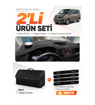 VOLKSWAGEN TRANSPORTER T6 ÇUKURLU (2015-2020) Uyumlu Torpido Örtüsü + Deri Çanta Seti - Siyah