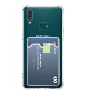 Teknomoda Samsung Galaxy A10S Kılıf Kartlıklı Anti Şok Korumalı Şeffaf Silikon Şeffaf Açık