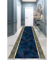 Lacivert Gold Kaymaz Çerçeveli Özel Ölçü Rulo Yolluk AR721