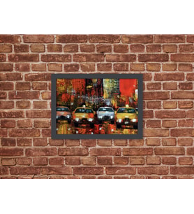 Ahşap Kendinden Çerçeveli Tablo - Vintage Yağlı Boyama Renkli Trafik Dünyası, Standart - 20x28cm