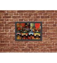 Ahşap Kendinden Çerçeveli Tablo - Vintage Yağlı Boyama Renkli Trafik Dünyası, Standart - 20x28cm