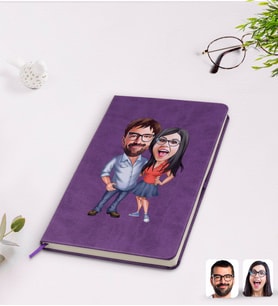 BK Gift Kişiye Özel Sevgililer Karikatürlü Mor Termo Deri Defter Model 105