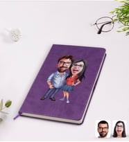 BK Gift Kişiye Özel Sevgililer Karikatürlü Mor Termo Deri Defter Model 105