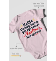 Kalite standartlarım mesajlı Kısa Kollu Bebek Body %100 Pamuk