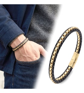 💎 Premium Sarı Çelik Zincir Örgülü Ve Deri Erkek Bileklik 31834B24D4
