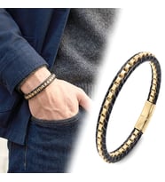 💎 Premium Sarı Çelik Zincir Örgülü Ve Deri Erkek Bileklik 31834B24D4