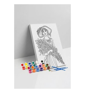 Çiçekli Kadın Desenli Mandala Tuval Boyama Seti 40x50 cm