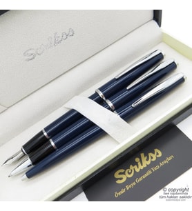 Scrikss 33 3'Lü Set Lacivert  Dolma Kalem + Roller Kalem + Tükenmez Kalem Seti  Scrikss Vintage  İsme Özel Kalem  Hediye Kalem