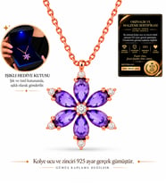 Premium Işıklı Kutuda 925 Ayar Gümüş Gerçek Ametist Taşlı Lotus Kadın Kolye