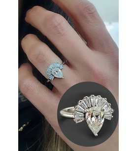 Skydiamond taşlı 925 ayar Gümüş Üzerine Beyaz Altın Kaplama Damla Tek Taş Yüzük