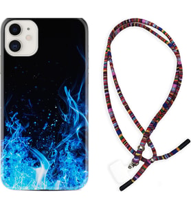Apple iPhone 11 12 13 Mini Kılıf Boyun Asklı Rasta Silikon Blue Fire 1678