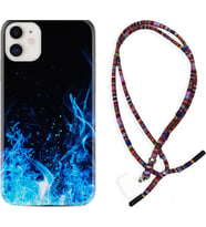 Apple iPhone 11 12 13 Mini Kılıf Boyun Asklı Rasta Silikon Blue Fire 1678