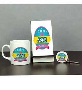 Süper Anne Hediye Üçlü Set (Kupa + Telefon Standı + Anahtarlık)
