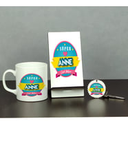 Süper Anne Hediye Üçlü Set (Kupa + Telefon Standı + Anahtarlık)