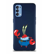 Oppo Reno 4 Soft Premier Kapak Bay Yengeç Tasarımlı Silikon Kılıf - Lacivert (Şeffaf)
