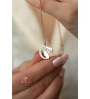 Anne Bebek Kalp Modeli 925 Ayar Beyaz Taşlı Gümüş Kolye Zirkon Taşlı (Rose)