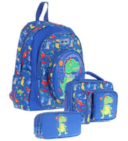 Kaukko Kids Kız Çocuklara Özel (Mavi Yeşil - 3D Dinazor Detaylı) Üçlü Okul Çantası Seti