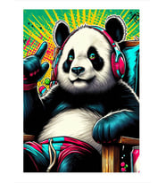 Müzik Dinleyen Panda Mdf poster