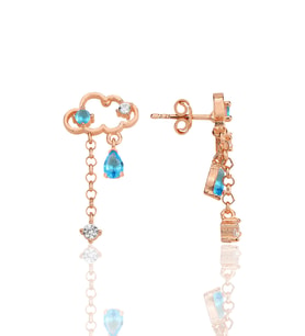 Gümüş rose akuamarin ve zirkon taşlı bulut küpe SGTL12346ROSE