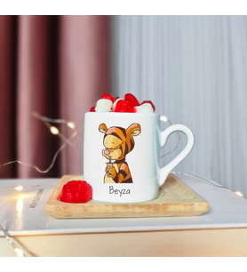 Winnie The Pooh Tiger Tasarımlı Ahşap Tabaklı Kişiye Özel Türk Kahvesi Fincanı