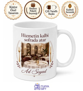 Kişiye Özel İsimli Restoran Müdürü Tasarımlı Hizmet Temalı Kupa Bardak Hediye