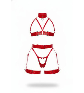 Mulvxbrf Brf02 Kırmızı Harness Takım Deri Yüksek Yaka Gerdanlık Detaylı - Brf1378 (Mulvix)