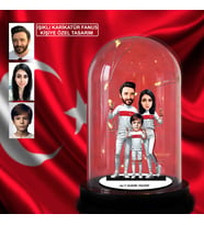 Kişiye Özel Milli Takım Formalı Aile Taraftar Bozkurt Tasarımlı Karikatür Biblo Işıklı Fanus, Türkiye Milli Takım, Taraftar Hediyesi