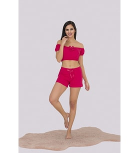 Fuşya Straplez Detaylı Şortlu Kadın Pijama Takımı 373