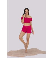 Fuşya Straplez Detaylı Şortlu Kadın Pijama Takımı 373