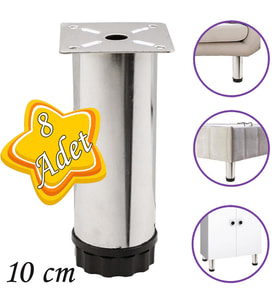 8 Adet Metal Ayarlanabilir 10 cm Krom Destek Ayak Mobilya Kanepe Baza Koltuk Dolap Sehpa TV Ünitesi Ayağı