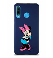Huawei P30 Lite Soft Premier Kapak Minnie Mouse-D Tasarımlı Silikon Kılıf - Lacivert (Şeffaf)