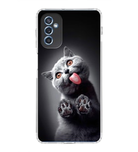 PrintiFy Samsung Galaxy M52 ile Uyumlu 1mm Slim Fit Kedi 2 050c Baskılı Şeffaf  Kılıf