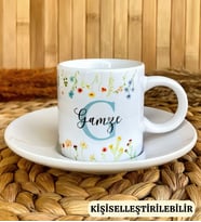 Kişiye Özel İsimli Türk Kahvesi Fincanı Çiçeklerin Dansı