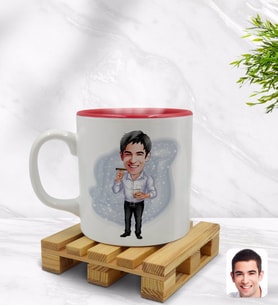 BK Gift Kişiye Özel Baba Karikatürlü İçi Kırmızı Renkli Kupa Bardak Model 1