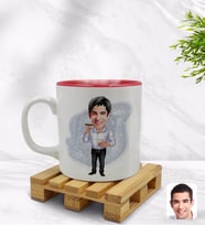BK Gift Kişiye Özel Baba Karikatürlü İçi Kırmızı Renkli Kupa Bardak Model 1