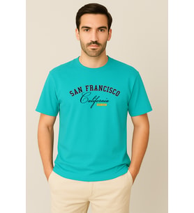 Erkek - Kadın %100 Pamuk San Francisco Baskılı Yarım Kollu Bisiklet Yaka T-Shirt