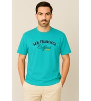Erkek - Kadın %100 Pamuk San Francisco Baskılı Yarım Kollu Bisiklet Yaka T-Shirt (Turkuaz)