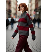 Kadın Oversize V Yaka Çizgili Düşük Kol Triko Kazak Kış Sezonu İçin Şık Ve Rahat Bir Seçim