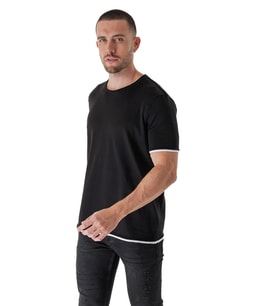 Chuba Erkek Bisiklet Yaka Kombin Detaylı Pamuklu İnce Triko T-Shirt Siyah 23S2005