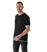 Chuba Erkek Bisiklet Yaka Kombin Detaylı Pamuklu İnce Triko T-Shirt Siyah 23S2005