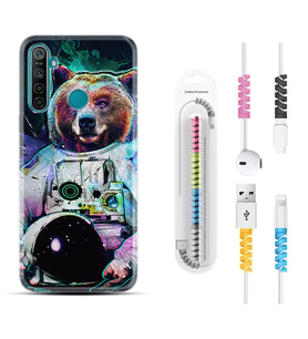 Realme 5i 5 Pro 6i 7 Pro 8 Kılıf Kablo Koruma Spiral Silikon Astronot Panda 1755