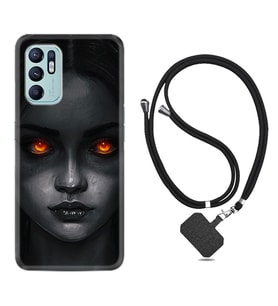 Oppo Reno 6 Kılıf Resimli Boyun Askılı İpli Desenli Silikon Series Dark Woman 1887