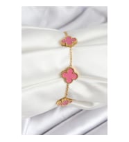 CEYLAN ADAM 316L Çelik Gold Zincir Pembe Yonca Renk Bileklik