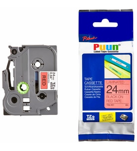 PUUN®Brother P-Touch TZE-451 24MM x 8m Kırmızı Üzerine Siyah Muadil Laminasyon Etiket Şeridi (Çok Renkli)